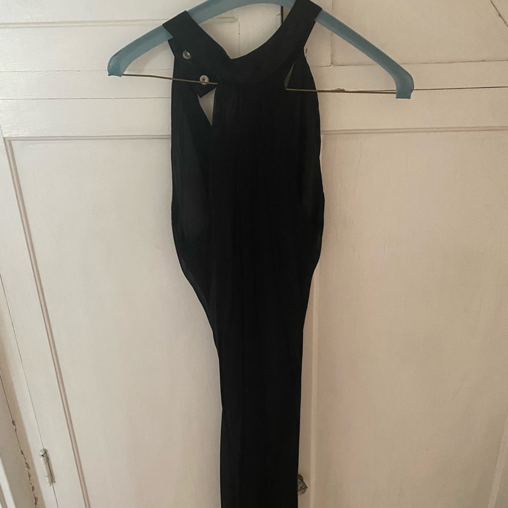 Sisley high neck racerback chiffon black dress
